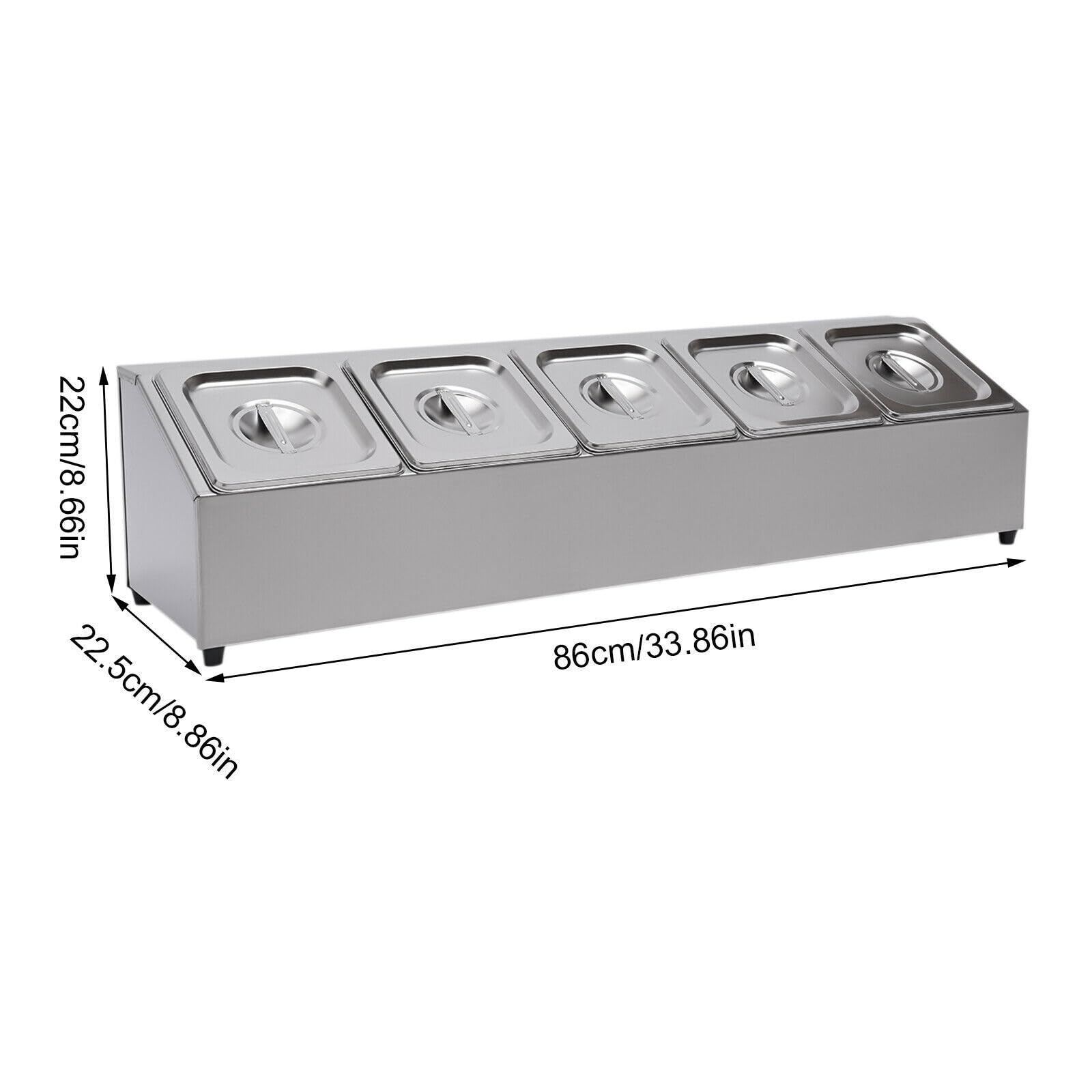 Recipiente de acero inoxidable GN con 5 recipientes GN y 5 tapas, recipiente gastronorm, recipiente para ingredientes, para restaurantes, tiendas calientes, tiendas de té con leche, fruterías