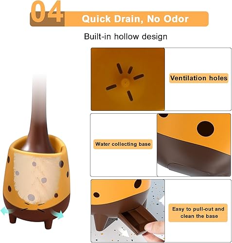 Miniatura 5 de Cepillo de inodoro con forma de jirafa, aspecto de forma linda, cepillo redondo de cerdas de PP, cepillos de inodoro de tamaño compacto, 1 paquete