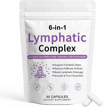 TAWODIUM 6-in-1 Lymphatic Complex Capsules, Lymphatic Drainage Supplements, with Burdock, Dandelion, Kelp Cleavers, Reduce Bloat, Balance Cortisol, Full Body Detox 90 Servings 1