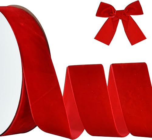 TONIFUL Cinta de terciopelo rojo de 2 pulgadas x 25 yardas, cintas anchas de terciopelo vintage, para decoración de coronas de Navidad, adornos