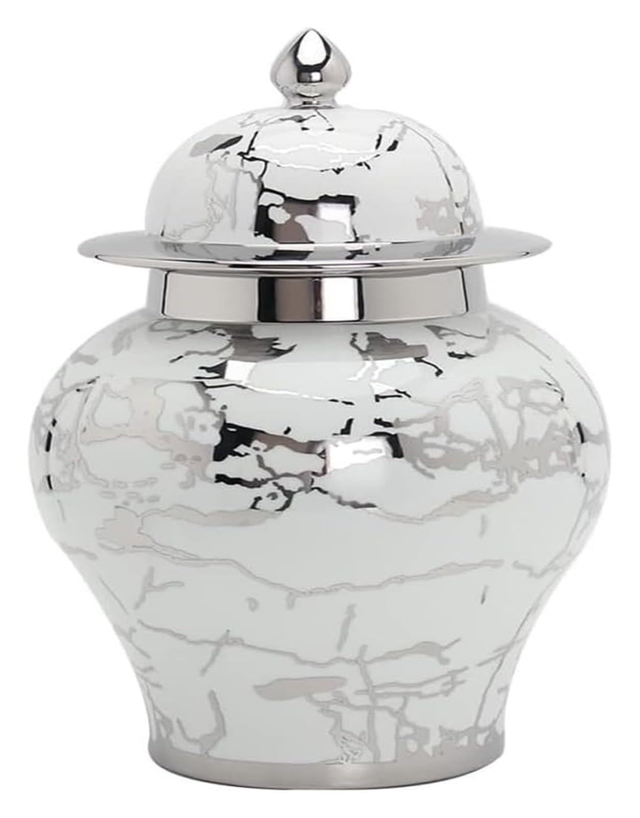 Jarrones de cerámica para Mesa, jarrones de Jengibre con Tapa para decoración, jarrones de Flores secas en Plata y Blanco, Decoraciones de Mesa(Estilo 5-19,5 x 34,5 cm