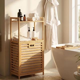 Baveke Laundry Hamper with 2-Tier Shelves & Tilt Out Basket, Laundry Baskets Organizer Hampers Bathroom Storage Shelf for Laundry Room, Bathroom, Nursery, Bedroom, Guest Room (2 Tier, Large)