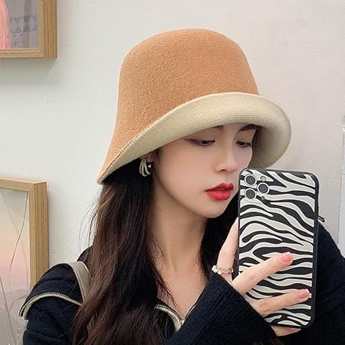 MEYLEE Sonnenhut Winter-Eimerhut   für Frauen, Neue multifunktionale, doppelseitige, solide gestrickte Wollfischermützen, warme Freizeit-Beckenkappe, 56-58 cm, Khaki Cover