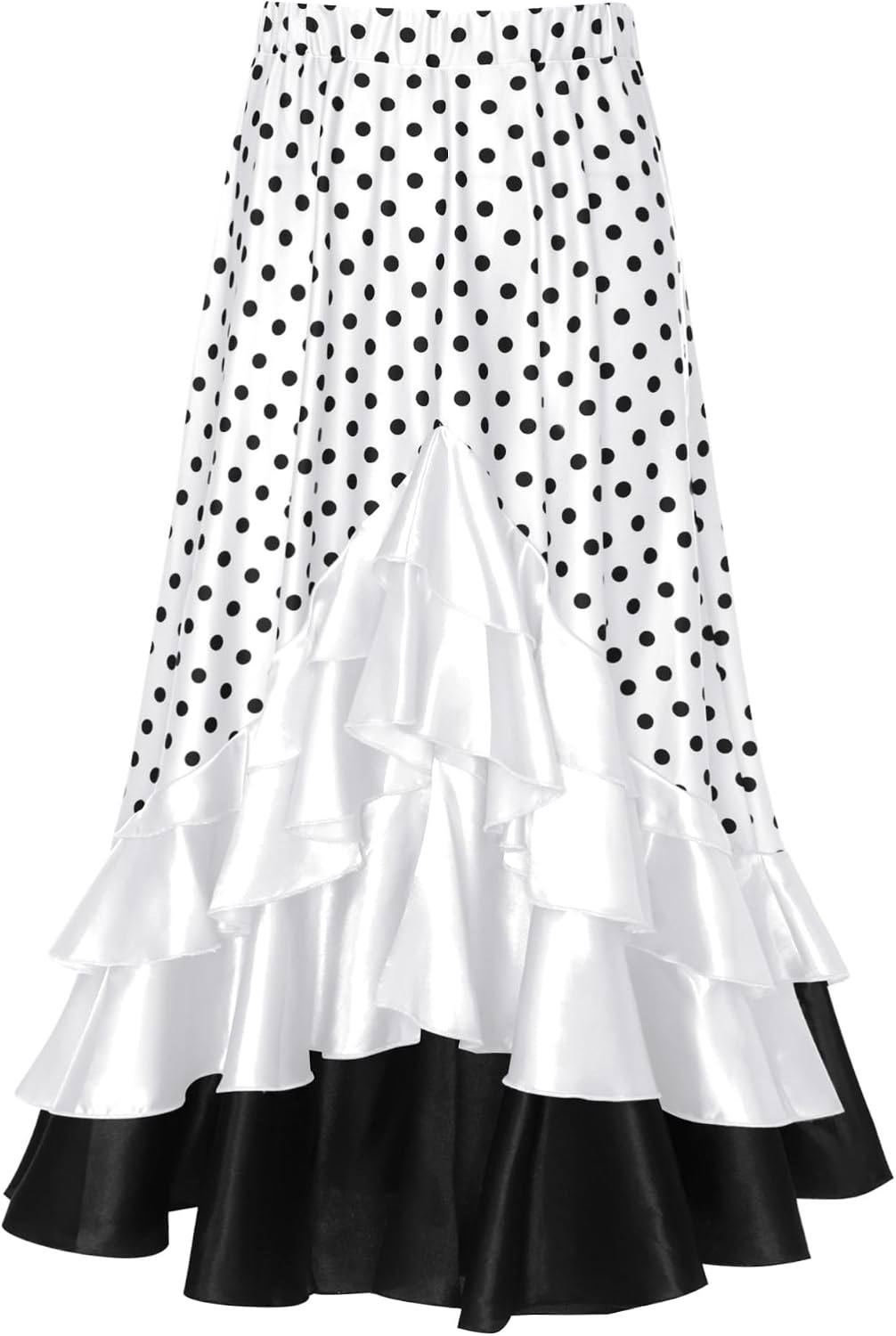 CHICTRY Kids Girls Spanish Flamenco Dance Skirts Polka Dot Ruffle Long Mexican Folklorico Dance Skirts Ballroom Dancewear