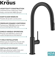 Vista 11 de Kraus Oletto - Grifo de cocina moderno con un solo mango, extraíble, color negro mate, KPF-2654MB