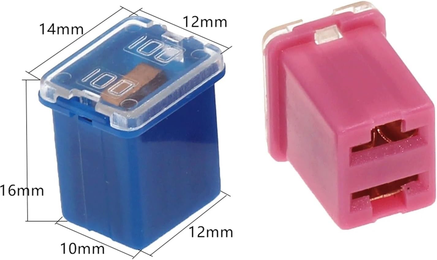 2pcs Mini Square Fuse 20A 30A 40A 50A 60A Set Automotive Car Fuse with Plastic Box Assortment Auto Fuse(100A)