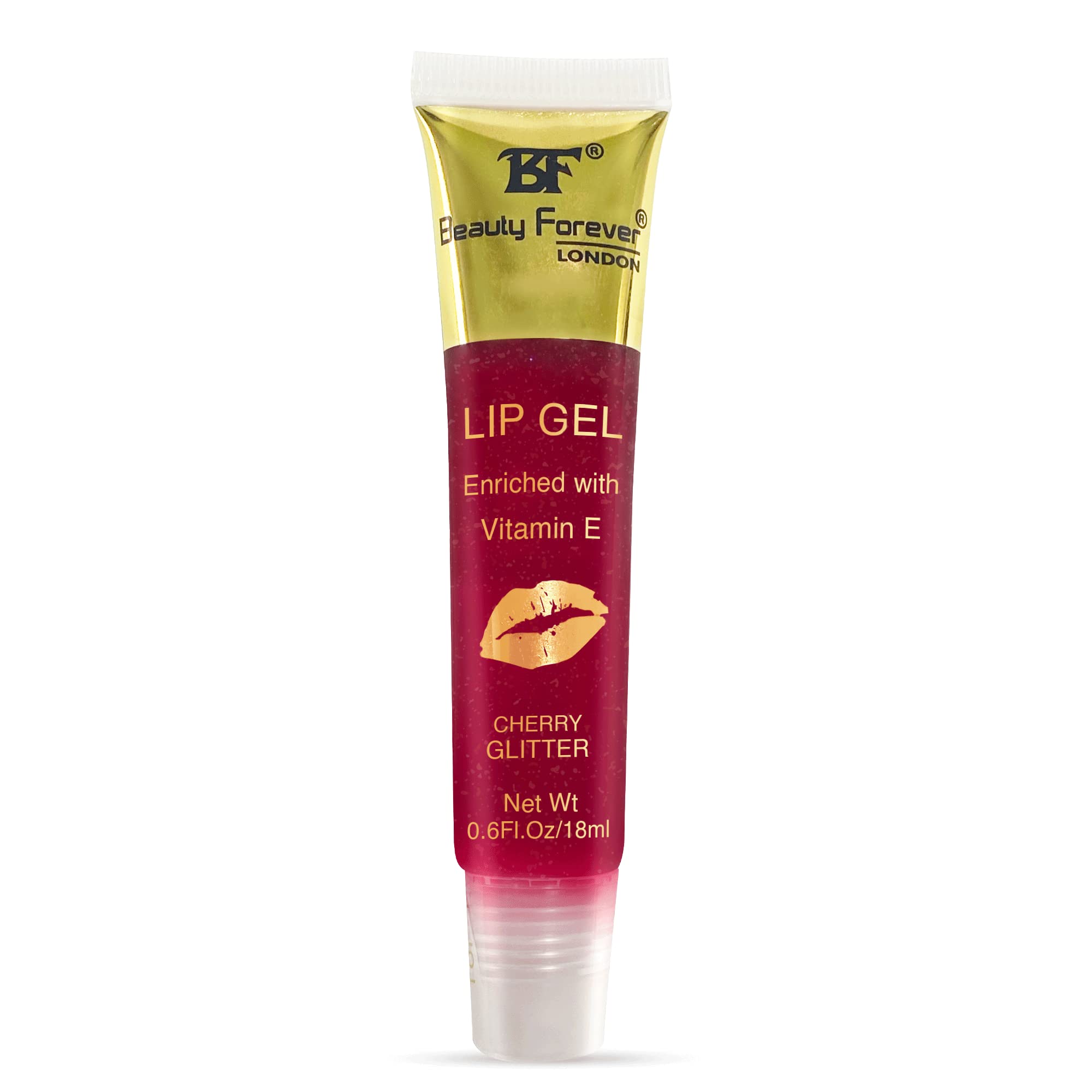 Beauty Forever Clear Moisturizing Lip Gel Tube, Enriched with Vitamin E, Lightweight, Plain & Glitter Finish, Shimmer Infused, Available in 11 Flavours, 18ml (Cherry Glitter)