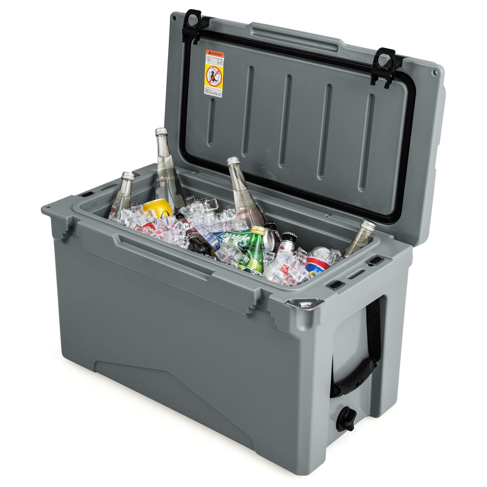 GYMAX 47L Borsa Termica Rigida Portatile, Ghiacciaia a Rotostampaggio con Portabicchieri, Righello e Apribottiglie, Ghiaccio Fino 5-7 Giorni, Frigo Passivo Anti-Perdite per Spiaggia (Grigio)