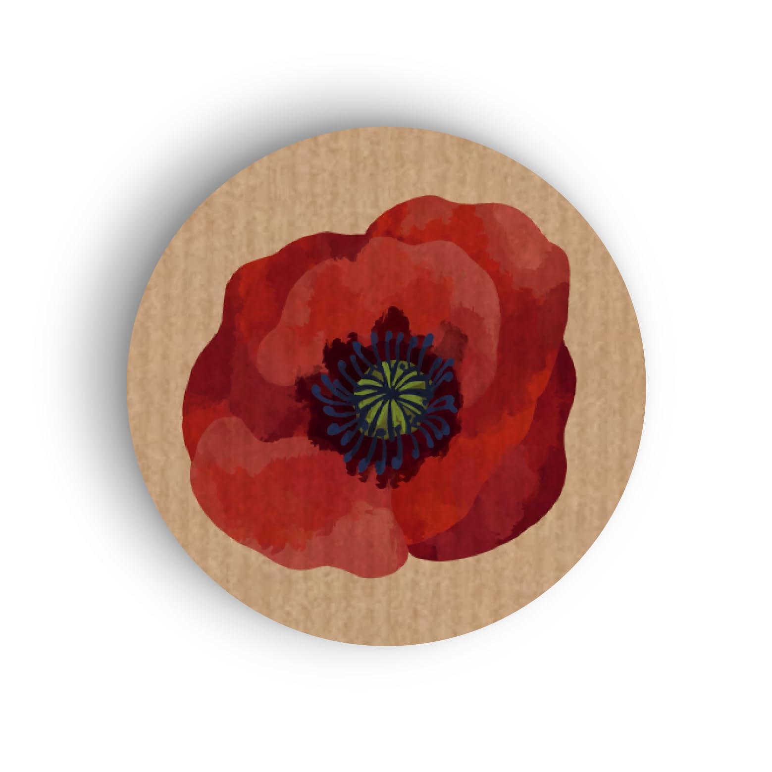 KraftyBazaar Pack of 90 Red Poppy Flower - Remembrance Day Paper Labels, 37mm Multipack Poppy Labels - Remembrance Sunday Armed Forces Parade - Brown Kraft Paper Labels