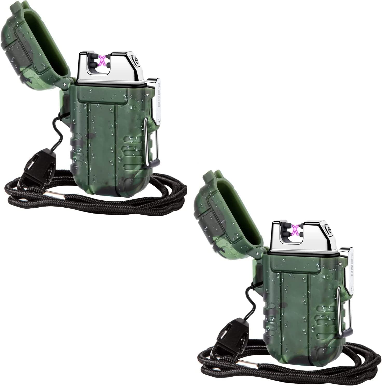 VOVCIG2 PCS Rechargeable Waterproof Lighter,Arc Lighter,Flameless Electric Lighter Plasma Lighters for Camping,Hiking,and Outdoor Adventures(Camouflage)