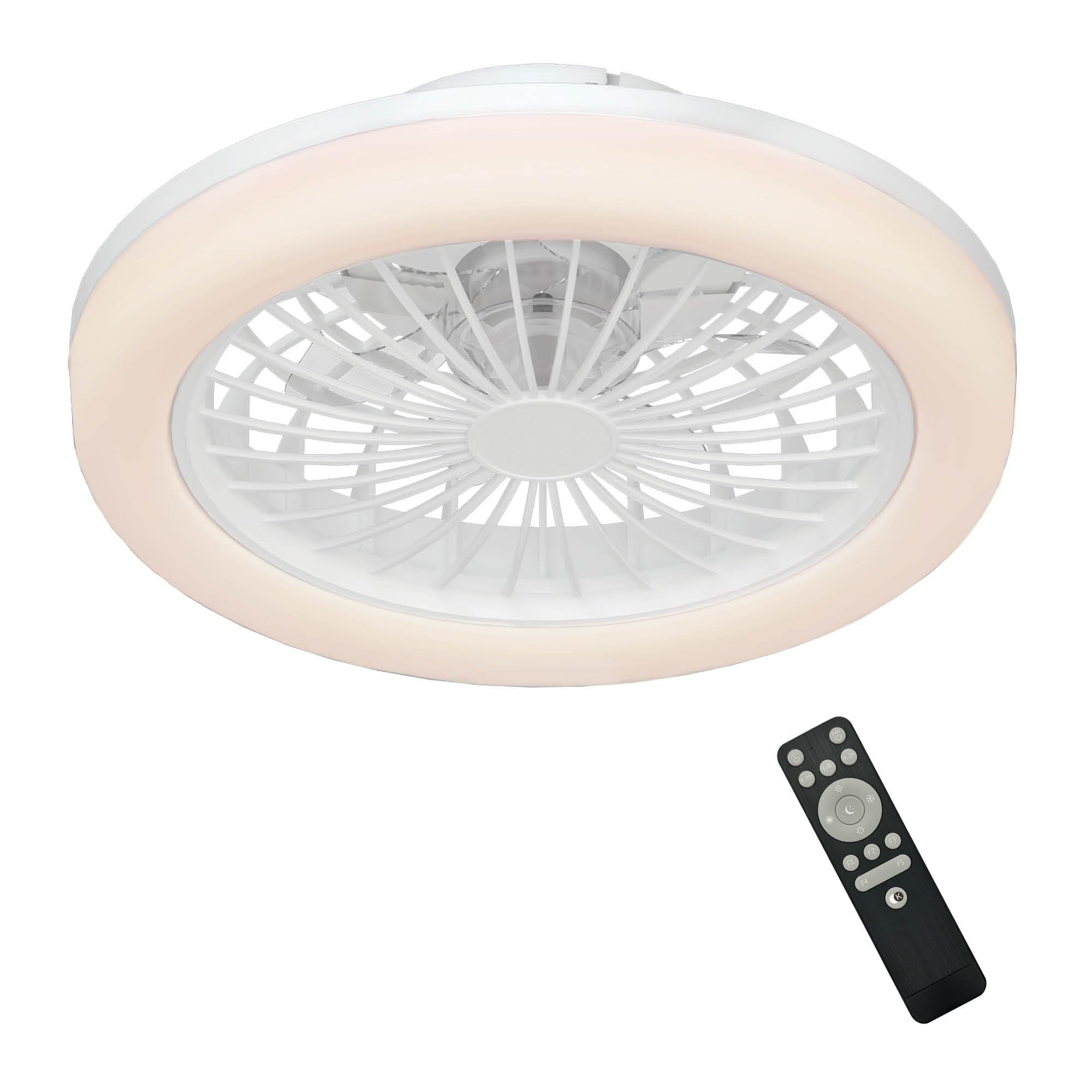 Ledvion - Ventilador de Techo con luz, 42cm, Blanco, 24W, 2500Lm, (2700k/4000K/6000K), 3 temperaturas de luz, 5 velocidades, Temporizador, Mando, Verano-Invierno