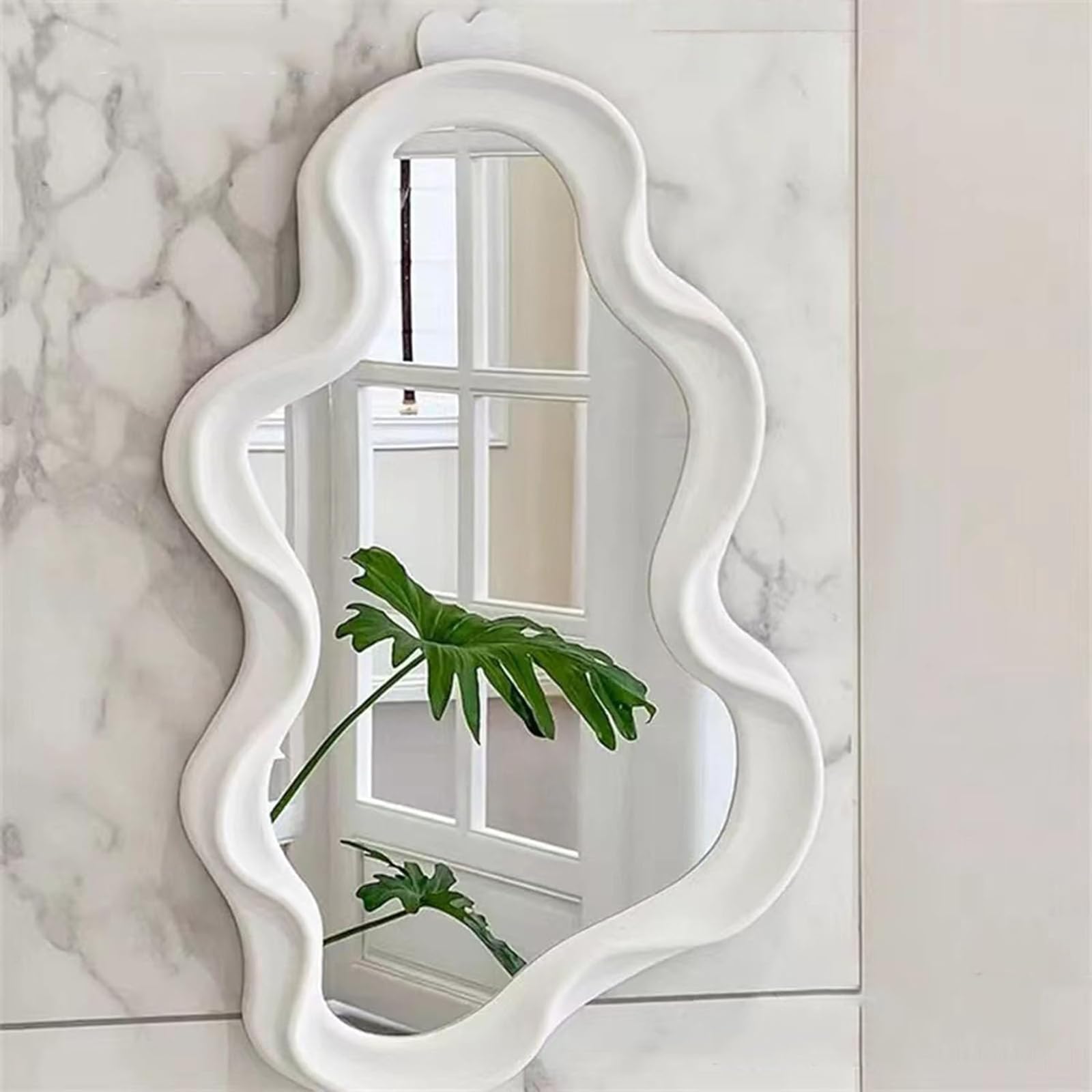 Specchio da Parete a Forma di Nuvola Irregolare, Specchio Asimmetrico da Parete, Specchio Decorativo per Soggiorno, Camera da Letto, Bagno, Ingresso, Bianco.