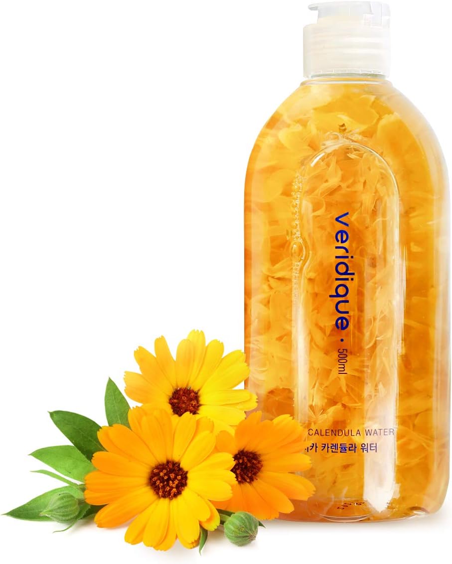Real Flower Alcohol-Free Face Toner For Sensitive Skin Wrinkle-Care and Hypoallergenic Calendula Water with Cica, Aloevera 17.5 Ounce Family size