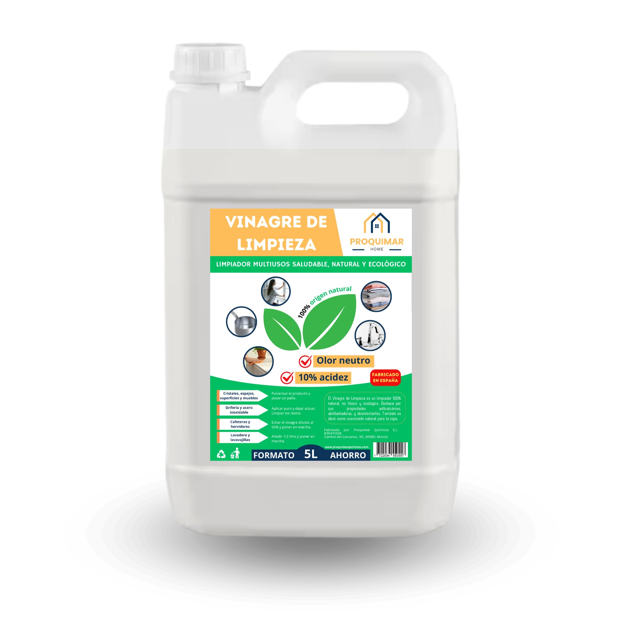 Vinagre de Limpieza 10º Limpiador Natural Multiusos Desengrasante Desinfectante Ecológico