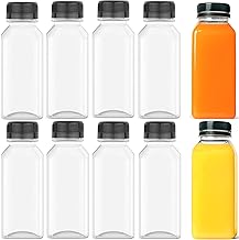 8 OZ Plastic Fillable Juice Bottles, Bulk Beverage Containers for Fruit Vegetable Juicing, Smoothie, Cold Drinks and Homemade Beverages, with Black Tamper Evident Lids(10 PCS)
