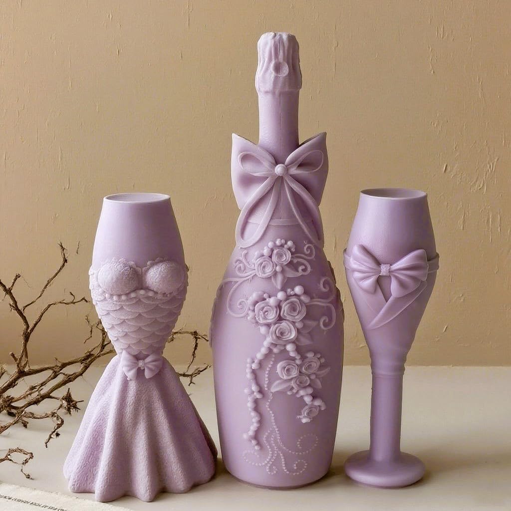 XMOX Champagne Cup Shape Silicone Molds, Wedding Theme Candle Mold, Elegant Party Resin Molds for Soap Epoxy Plaster Wax, DIY Wedding Decor Craft Making Gifts