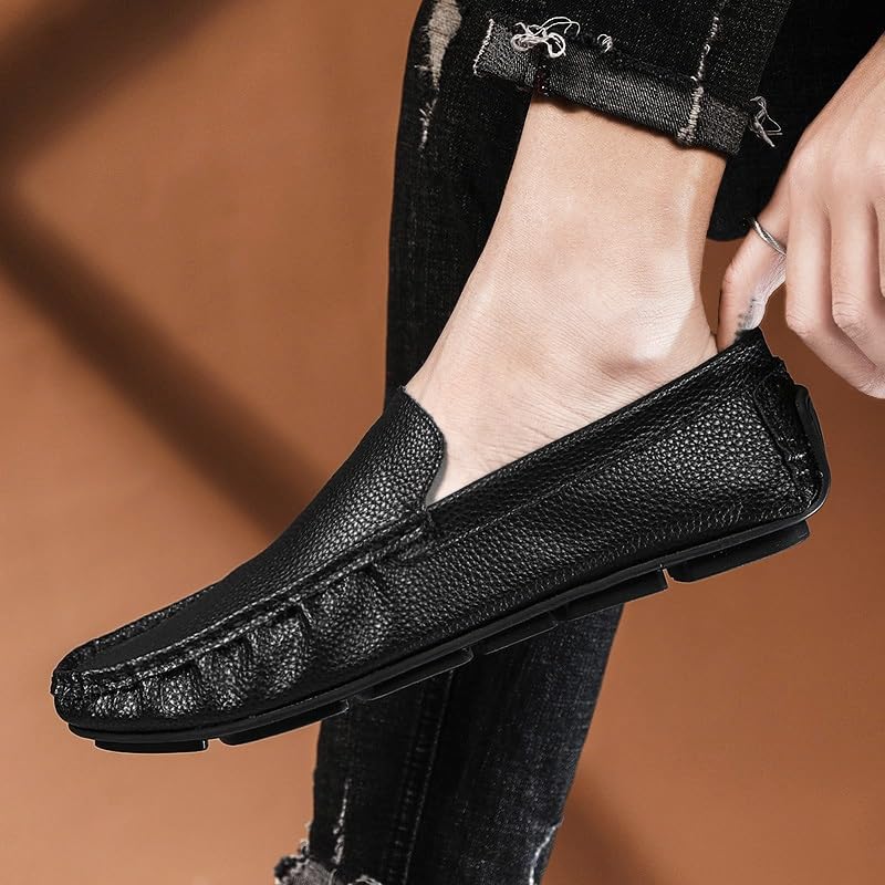 Men's Loafers Shoes Solid Color Round Toe Leather Driving Loafers Lightweight Comfortable Resistant Walking Fashion Slip On3