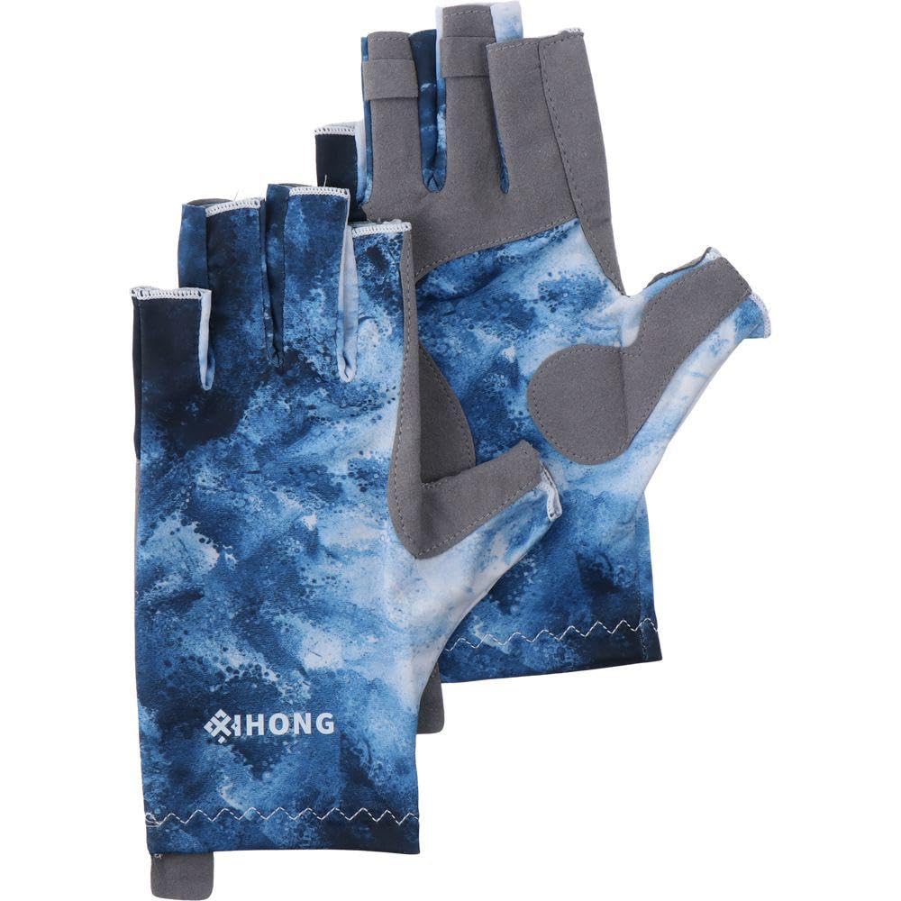 hobbyme Summer Fishing Half Finger Gloves Outdoor Sports Ice Silk Open Finger Sunscreen Gloves Professional Equipment Blue
