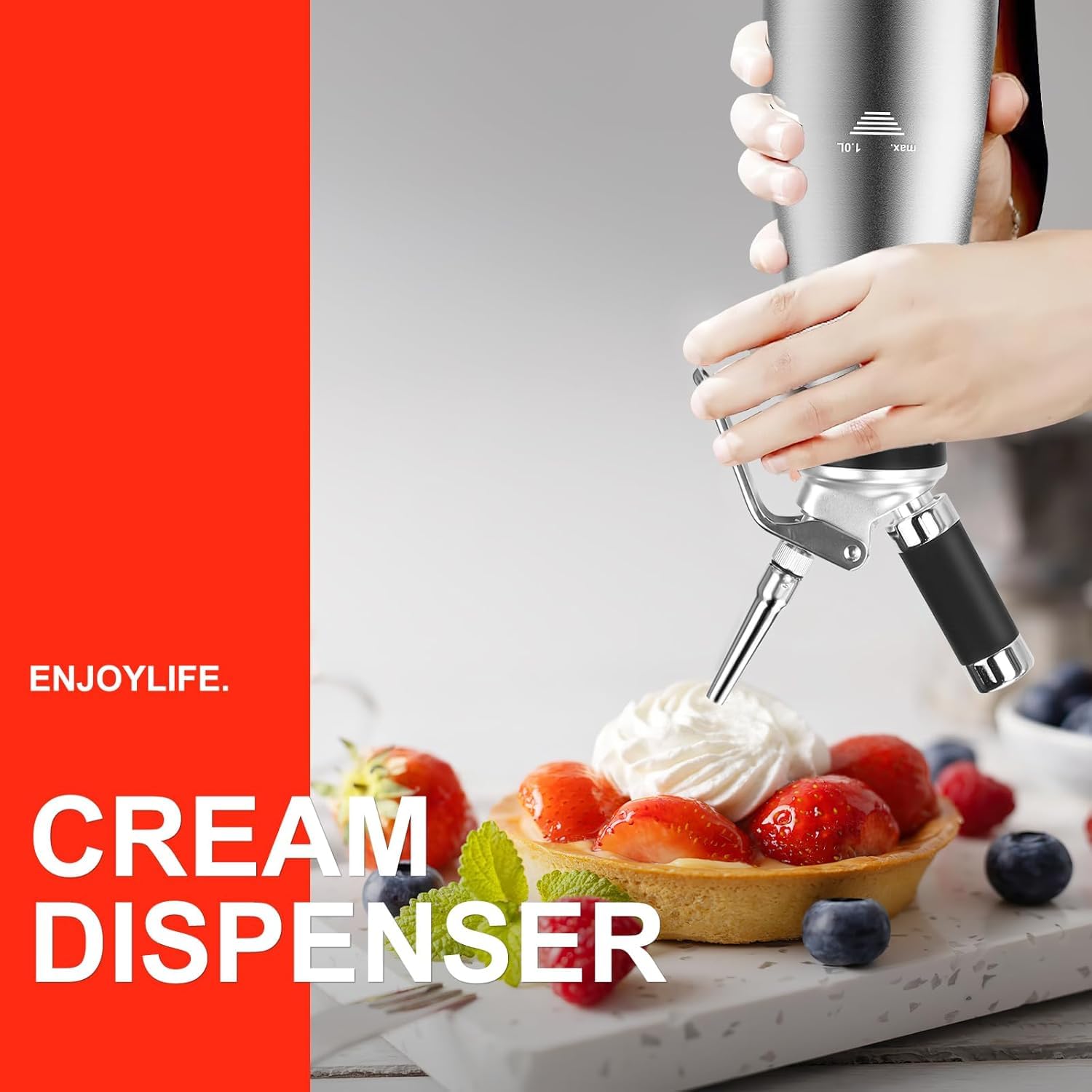 1000 mL / 2 Pintes siphon à chantilly, siphon à crème en aluminium avec 5 douilles en acier inoxydable, 3 buses en plastique et 1 brosse de nettoyage, pour décoration gâteaux d'anniversaire pâtisserie