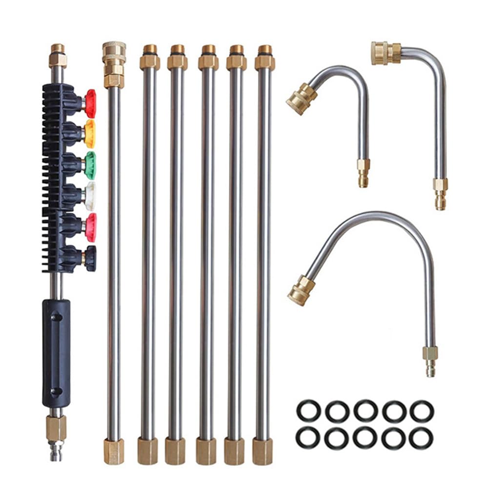 SEIWEI Pressure Washer Extension Wand Upgrade Power Washer Lance with 6 Spray Nozzle Tips,90° Curved Rod, 1/4’’Quick Connect, Replacement for Anti-Leaked Ring 4000 PSI