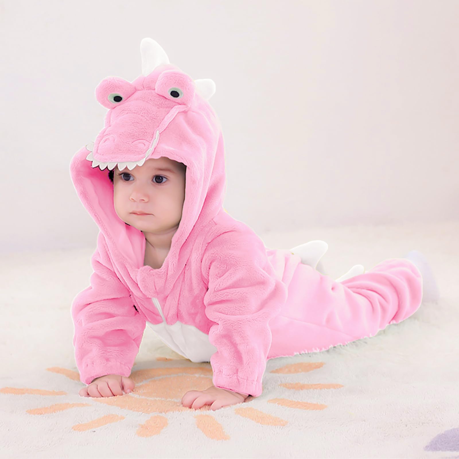 LOLANTA Baby Crocodile Alligator Costume,Gator Plush Hooded Animal Romper Fancy Dress Up (2-3 Years, Pink, Tag 100) - Image 3