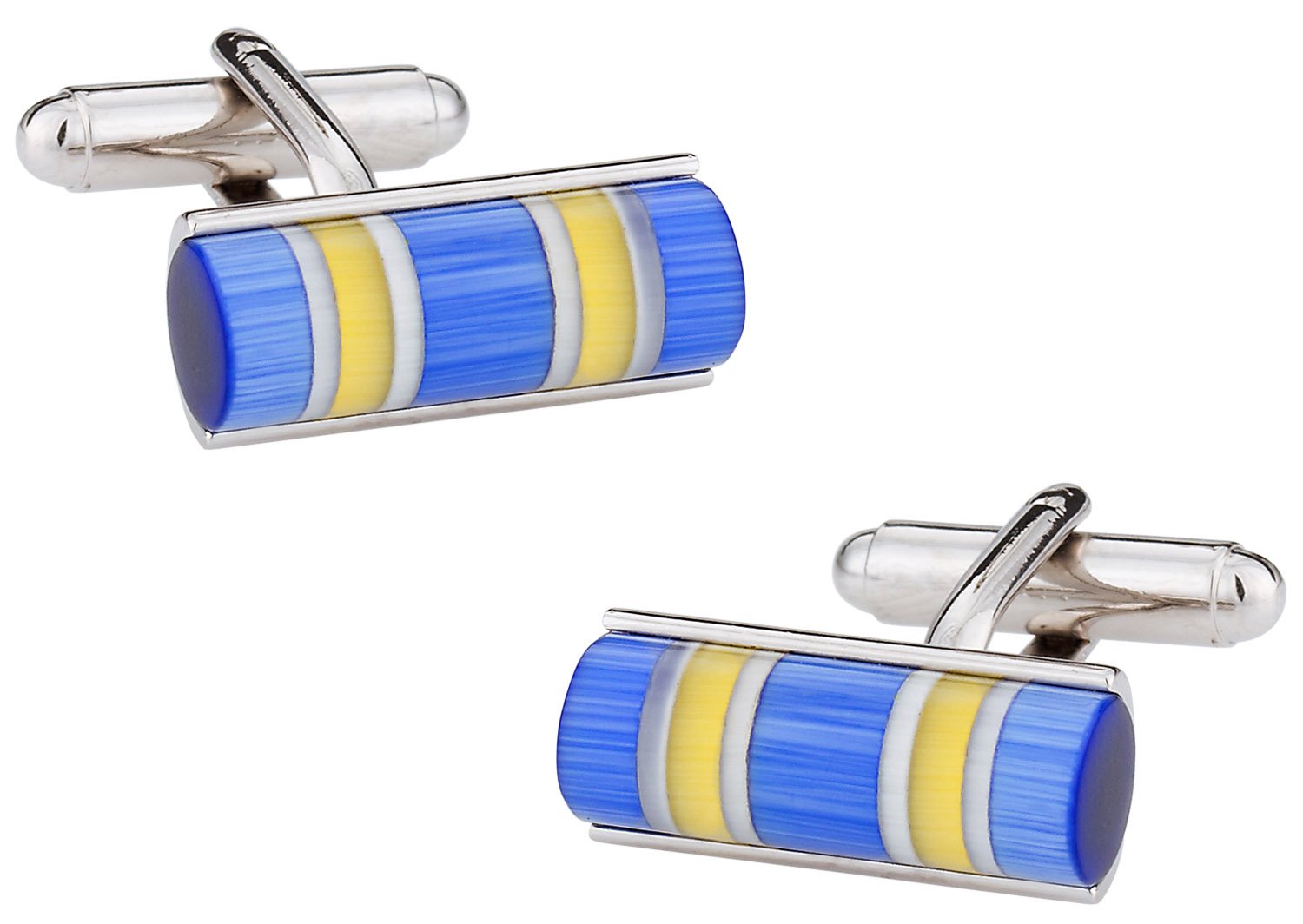 Cuff-DaddyBlue, Yellow, and Silver Catseye-style Cufflinks with Presentation Box