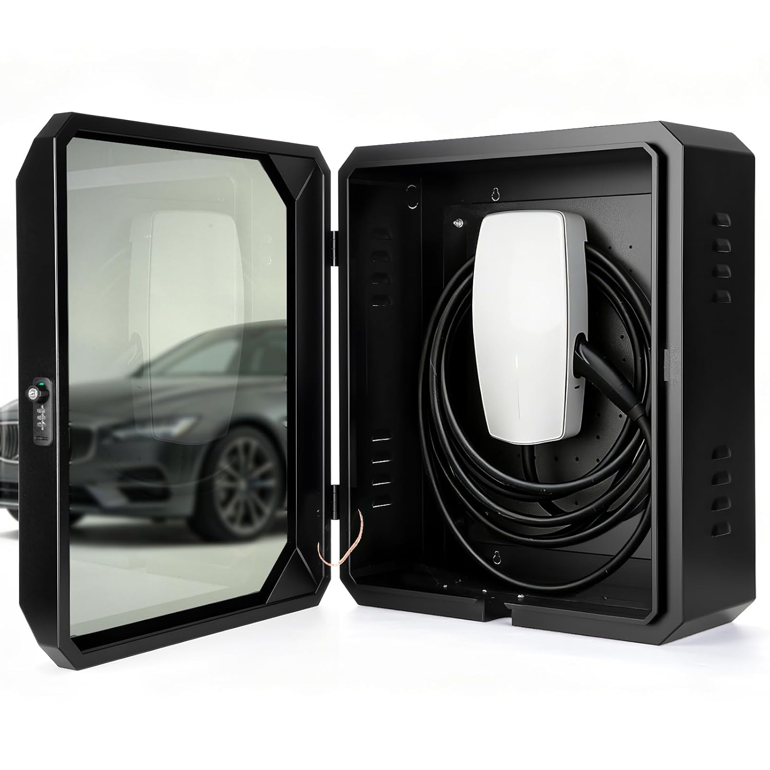 Large EV Charging Station Weatherproof Enclosure - Heavy-Duty Steel Lock Box with Acrylic Front for Outdoor/Indoor Wall Chargers, 24 x 20 x 10''