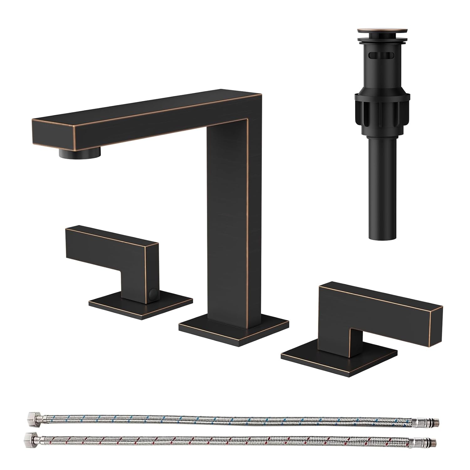 RUMOSE 8 inch Widespread Oil Rubbed Bronze Bathroom Faucets for Sink 3 Hole Stainless Steel 2 Handle Lavatory