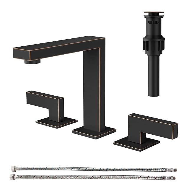 RUMOSE 8 inch Widespread Oil Rubbed Bronze Bathroom Faucets for Sink 3 Hole Stainless Steel 2 Handle Lavatory