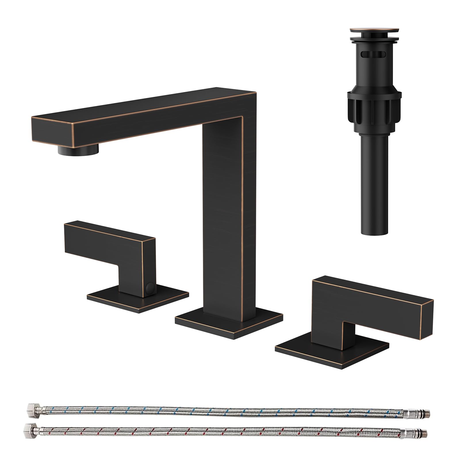 RUMOSE 8 inch Widespread Oil Rubbed Bronze Bathroom Faucets for Sink 3 Hole Stainless Steel 2 Handle Lavatory