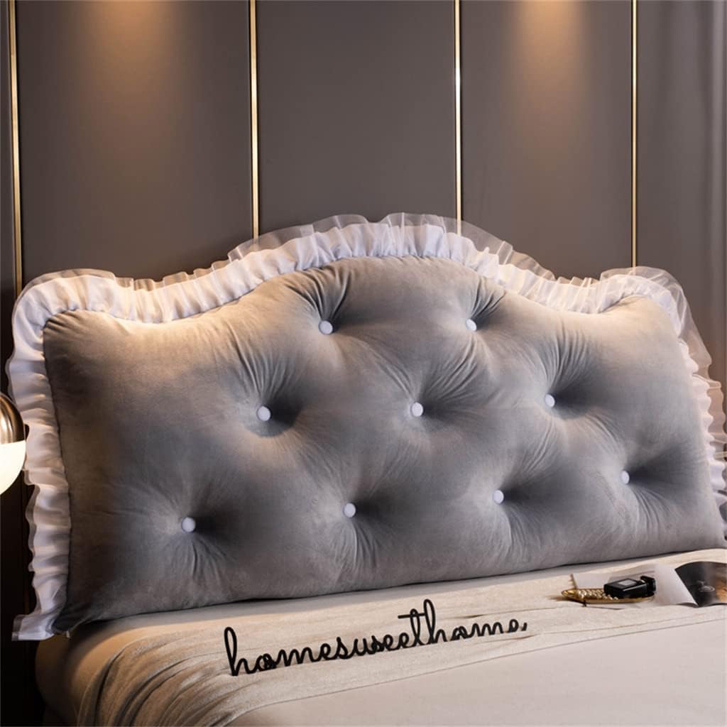 Upholstered Rectangular Headboard Bedside Cushion Reading Pillow Heighten King Tatami Bed Soft Pack with Removable Cover Suitable for Watching TV, Reading,Relaxing,Grey,47"/120cm