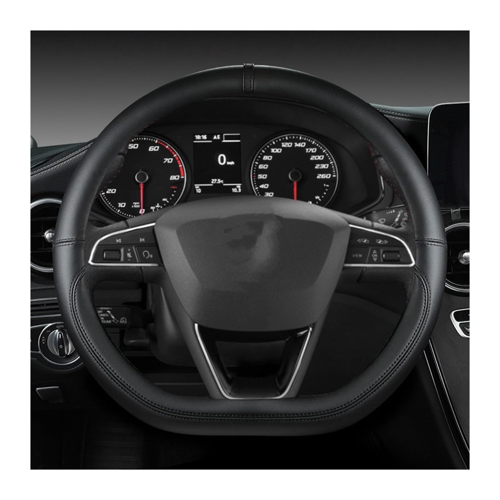 Housse Volant Pour Seat Tarraco Arona Ateca Ibiza Toledo MII Leon Arosa Exeo St, 38cm Housse Volant Voiture En Cuir Microfibre Antidérapante Couvre Volant(Coffee O Shape