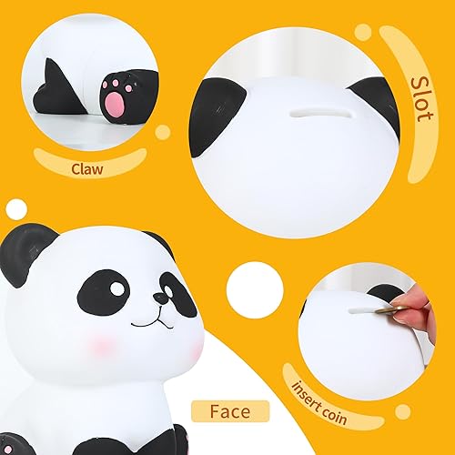 Miniatura 9 de H&W Banco de dinero Panda, alcancía inastillable, primer banco de monedas, el mejor cumpleaños de Navidad para niños y niñas, decoración del hogar