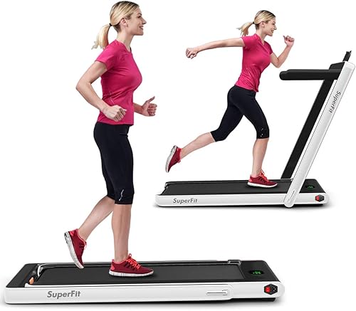 GYMAX Caminadora, Caminadora Plegable de 2.25 HP con Aplicación Inteligente y Control Remoto, Monitor LED Bluetooth, Máquina Compacta para Correr