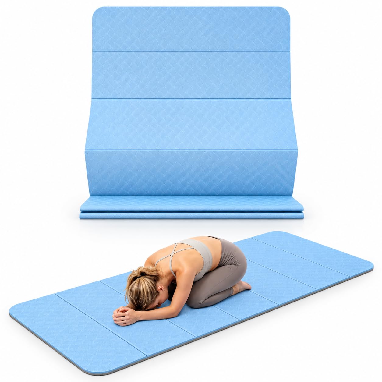 Foldable Yoga Mat 8MM Thick TPE Portable Exercise Mat, 185x80cm, Blue