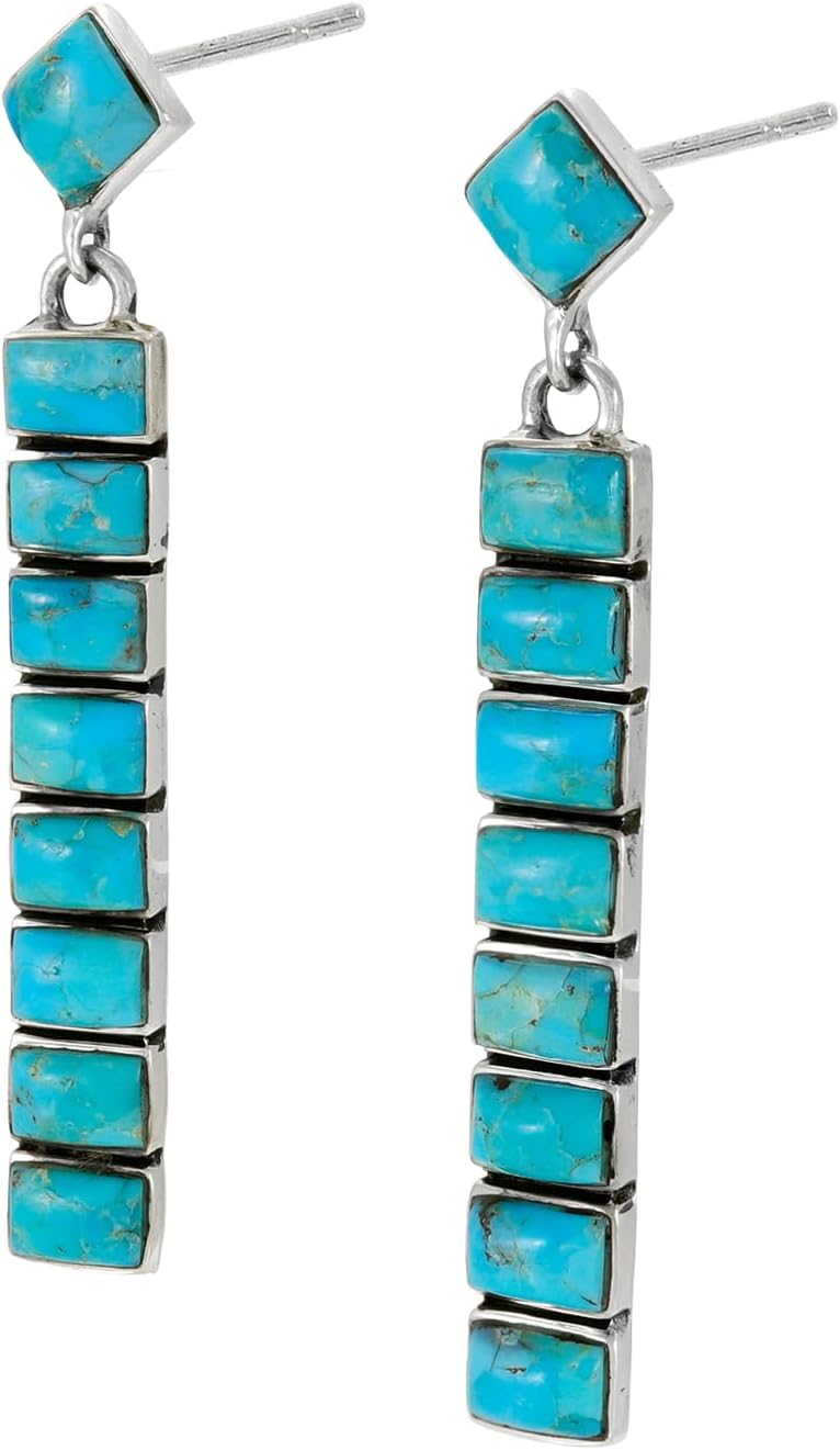 Turquoise Earrings 925 Sterling Silver & Genuine Gemstones (Choose Color)