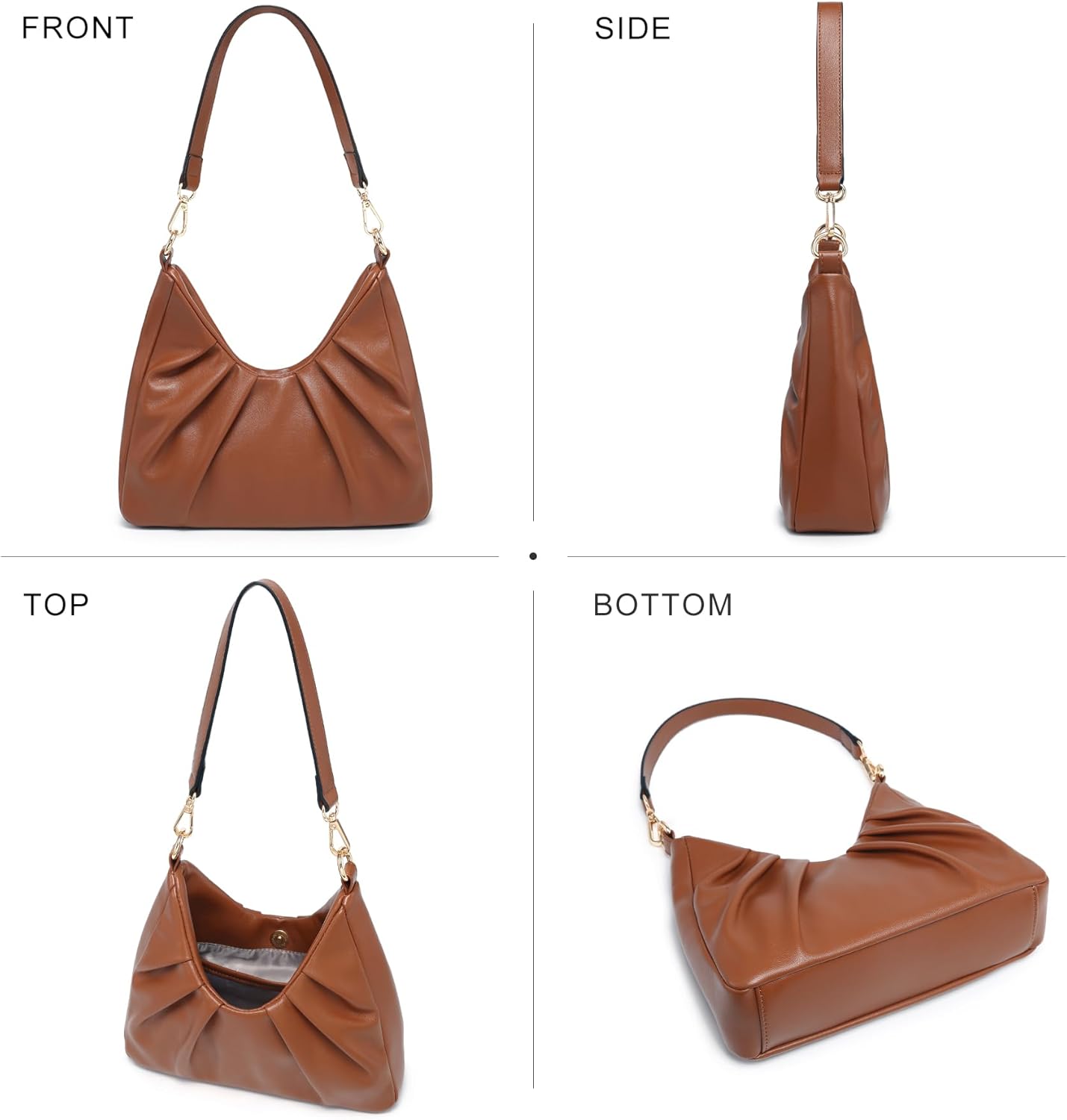 Dasein Ruched Hobo Handbag for Women Retro Shoulder Purse Crossbody Bag with 2 Removable Straps - Image 3