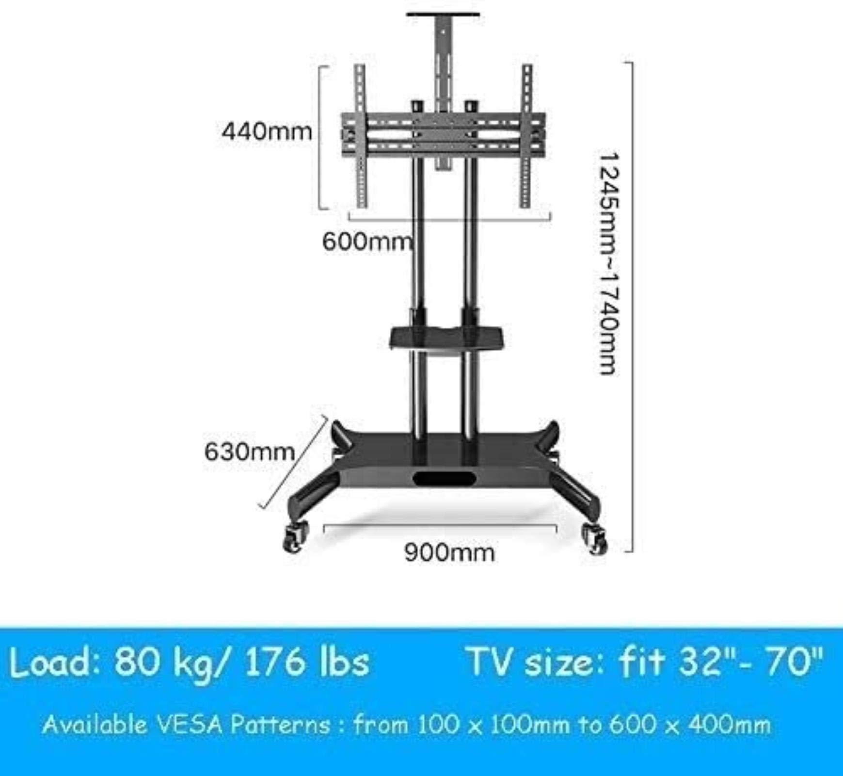 Support de Table Universel pour TV, Chariot de télévision Roulant avec écran pivotant, Grand Support de TV en Acier à Hauteur réglable pour Plasma/LCD