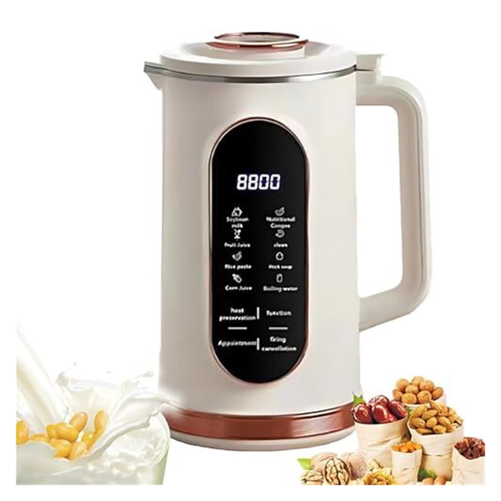 Macchina automatica per latte di soia e mandorle da 1,5 g, con macinino a 10 lame, timer 12 ore, funzione di mantenimento del calore, display a LED per bevande fatte in casa a base vegetale