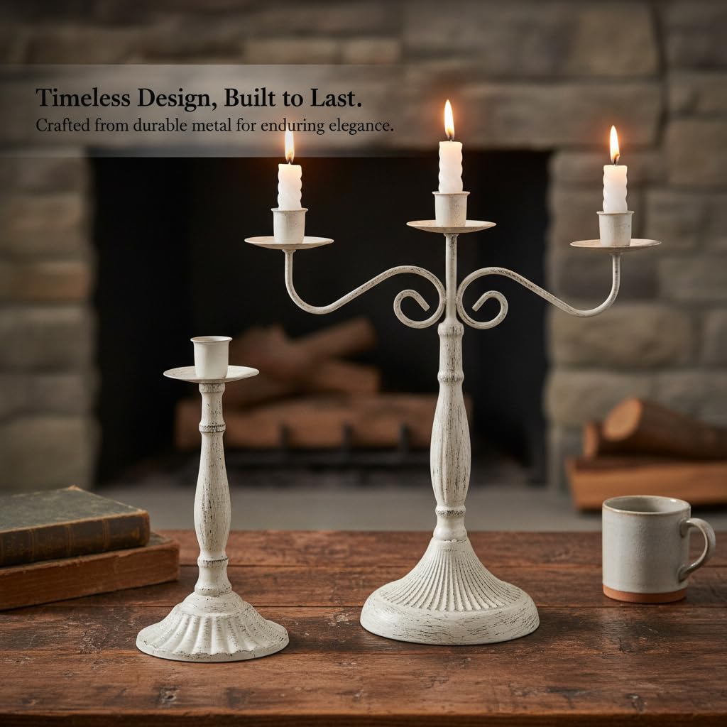 Portacandele Retrò in Ferro, Candelabro 3 teste + 4 candele