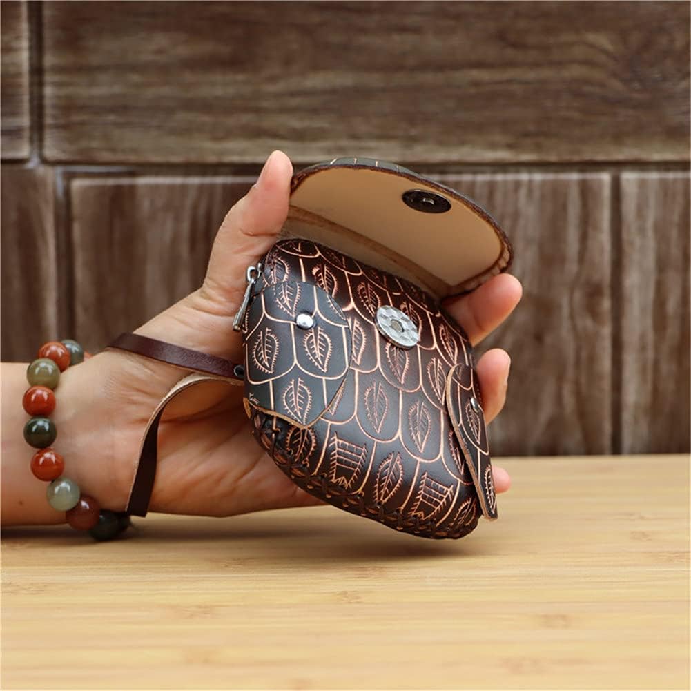 Handmade Cowhide Owl Shape Coin Purse Wrist Strap Hand Bag Zipper Bag Can Store Key Cards