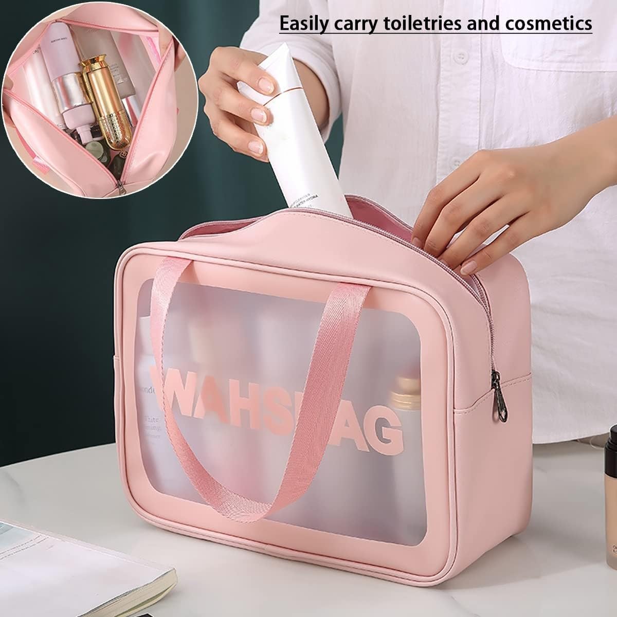 INOVERA (LABEL) Makeup Organizer Bag - Travel Cosmetic Toiletry Storage Pouch - Water-Resistance Vanity Washbag for Women, Girls (Rose Gold) 31 x 11 x 21 cm 1