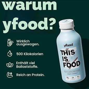 yfood Drink Crazy Coconut Delicious Drinking Meal for on the Go THIS IS FOOD Drink 33 g Protein 26 Vitamins and Minerals 6 x 500 ml Coconut Flavour Incl. €1.50 Bottle Deposit (Germany)