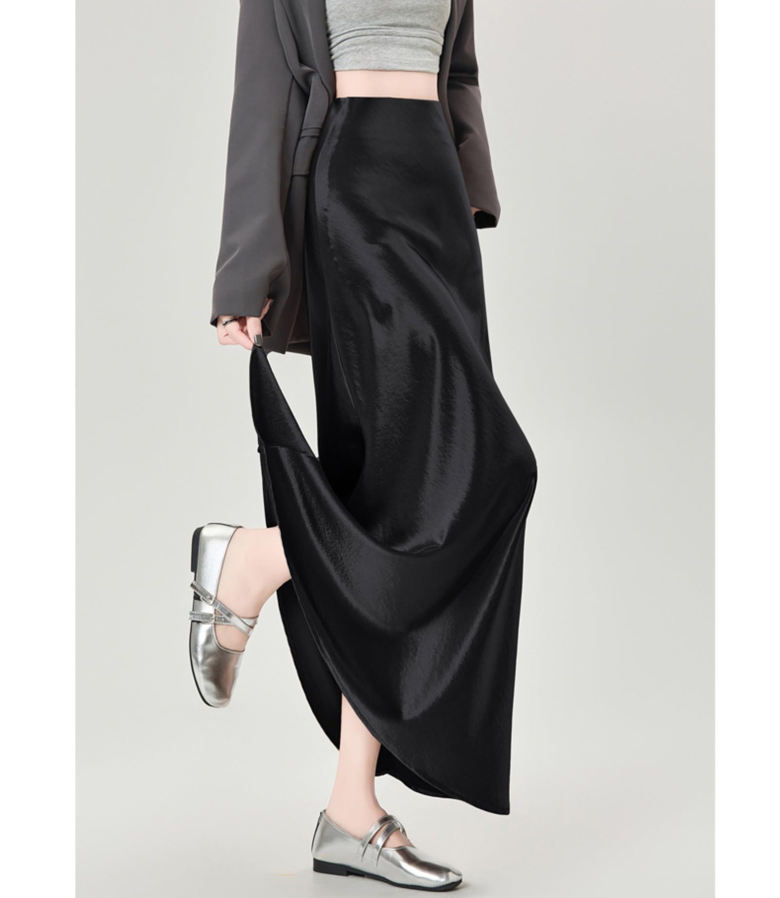 Femmes Jupe Hanche Satin Elégant Coupe Slim Ourlet Fluide Mode Casual Mince Élastique Taille Haute Longue Jupe Queue De Poisson