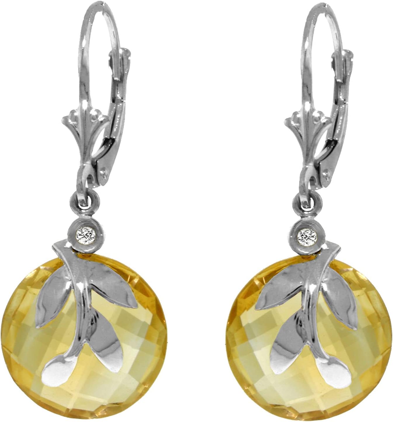 Galaxy Gold GG 14k Solid Gold Leverback Earrings with Citrines and bezel set Diamonds - Image 2