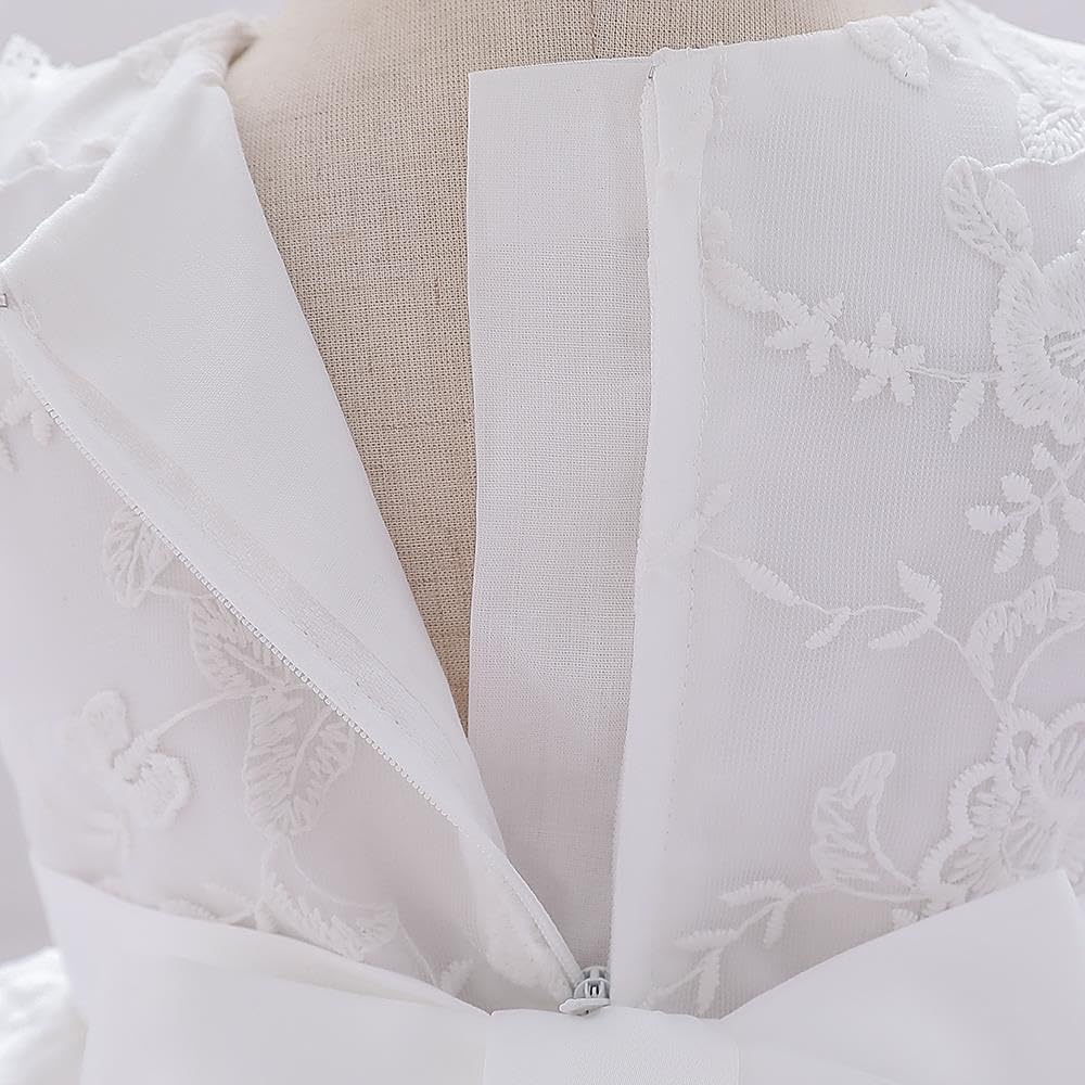 Lito Angels Robe Baptême Bébé Fille Brodée Bonnet, Blanc | Bonnet en dentelle, broderie florale, jupe 3 couches, volants en dentelle