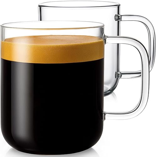 Miniatura 7 de Aquach Juego de 2 tazas de vidrio de 20 onzas, taza de vidrio transparente extra grande con asa para café calientefrío, té, bebidas y vasos para