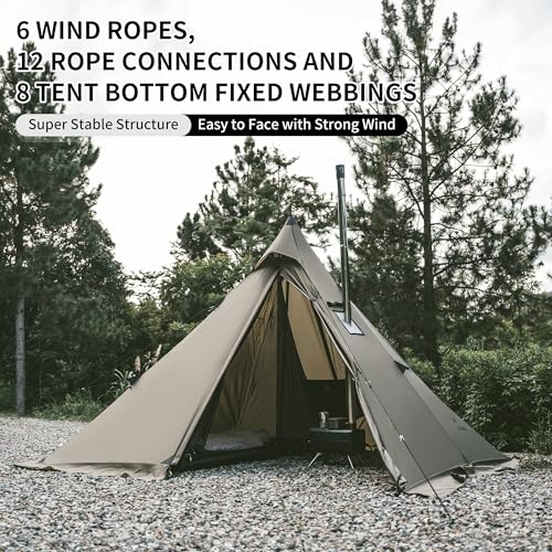 Naturehike Ranch Fire Teepee Tent, 4 Season Hot Tent with Stove Jack, Windproof Waterproof Cold Weather Winter Tents for Camping - Thumbnail 7