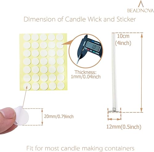Miniatura 9 de BEADNOVA Mechas de velas de 8 pulgadas, 50 piezas con calcomanías para velas, mechas grandes de algodón y mechas de vela de doble cara, calcomanías