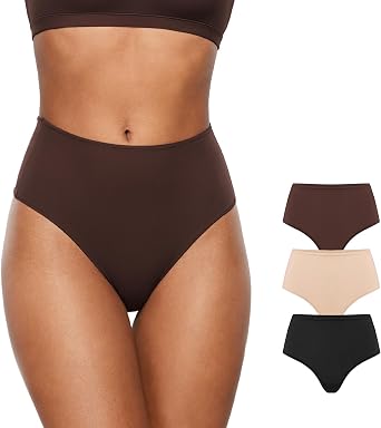 INLYRIC Womens Inbarely Soft Thong - High Waisted Tagless Smooth Stretch Underwear Ultra-soft No Show Panties 3 Pack